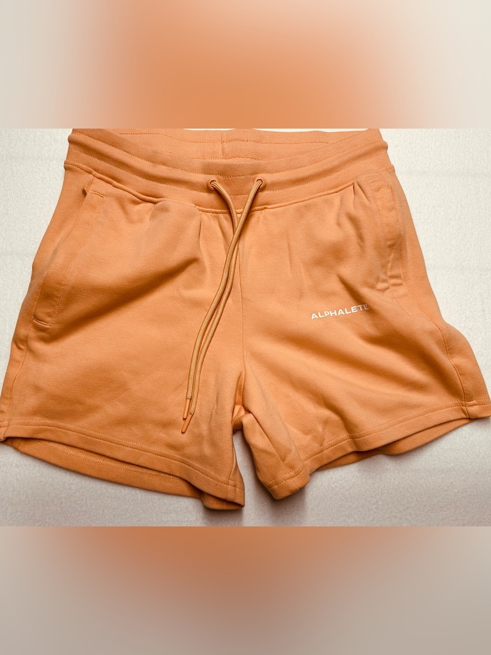 Alphalete Essential Seamless Knit Shorts Women’s M Orange Drawstring Athletic